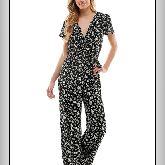 Kingston Pants - Kingston Grey Black and White Floral Jumpsuit